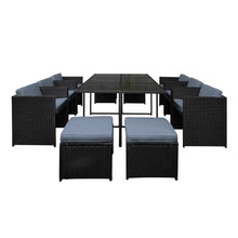 Load image into Gallery viewer, Gardeon Outdoor Dining Set 11 Piece Wicker Table Chairs Setting Black
