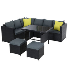 Load image into Gallery viewer, Gardeon Outdoor Dining Set Aluminum Table Chairs Wicker Setting Black

