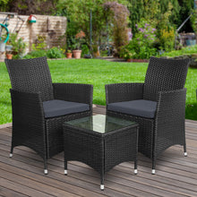 Load image into Gallery viewer, Gardeon 3PC Outdoor Bistro Set Patio Furniture Wicker Setting Chairs Table Cushion Black
