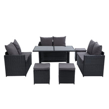 Load image into Gallery viewer, Gardeon Outdoor Dining Set Sofa Lounge Setting Chairs Table Ottoman Black Cover
