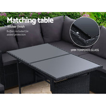 Load image into Gallery viewer, Gardeon Outdoor Dining Set Sofa Lounge Setting Chairs Table Ottoman Black Cover
