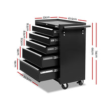 Load image into Gallery viewer, Giantz 5 Drawer Tool Box Cabinet Chest Trolley Box Garage Storage Toolbox Black
